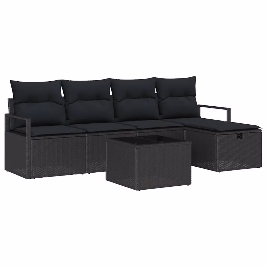 Set di divani da giardino vidaXL a forma di L con tavolo e pouf, 6 pezzi, Nero – 2