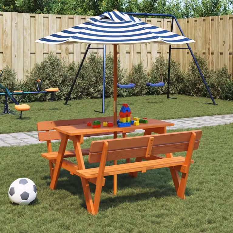 Maison Exclusive - Tavolo da picnic per 4 bambini con ombrellone, in legno massello di abete