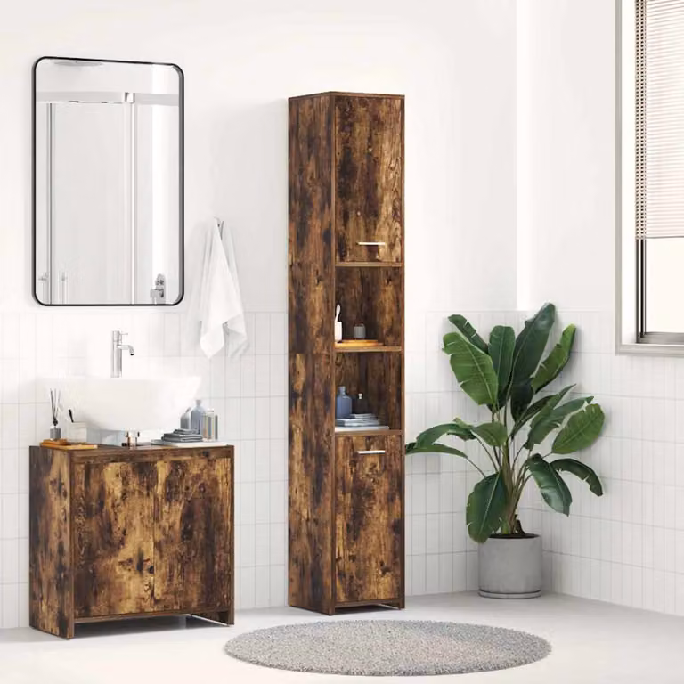 Armadietto da bagno sospeso vidaXL in legno MDF color rovere fumo, L: 30 cm, P: 30 cm, H: 183,5 cm
