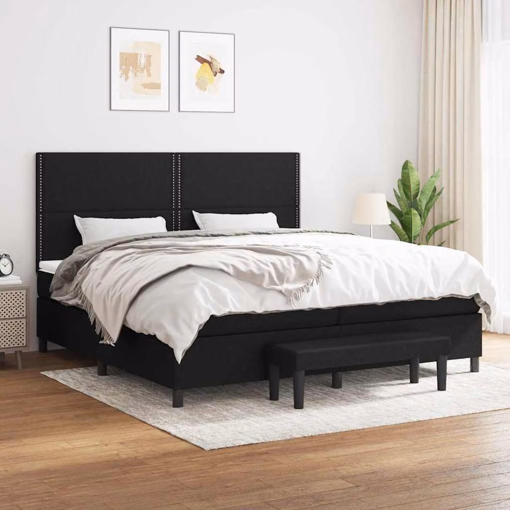 vidaXL Letto Ibrido con Giroletto a Molle e Materasso in Tessuto Nero L/P/H: 200 x 200 x 128 cm – 1