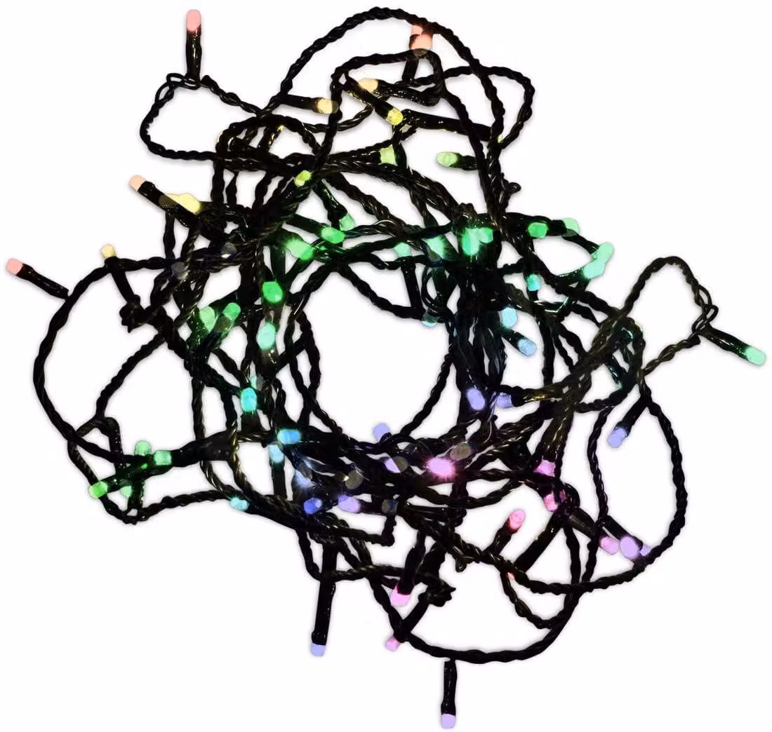 Catena luminosa da 5 metri, con 50 LED RGB, grado di protezione IP44, 8 funzioni