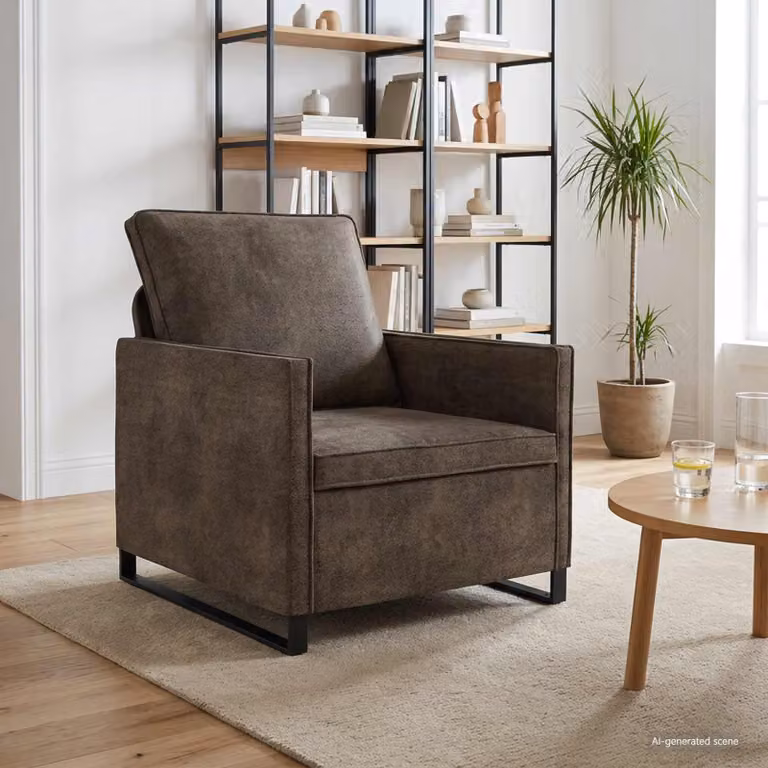 vidaXL Divano Singolo Moderno in Microfibra Grigio e Marrone con Struttura in Metallo L: 70 cm, P: 81 cm, H: 82 cm