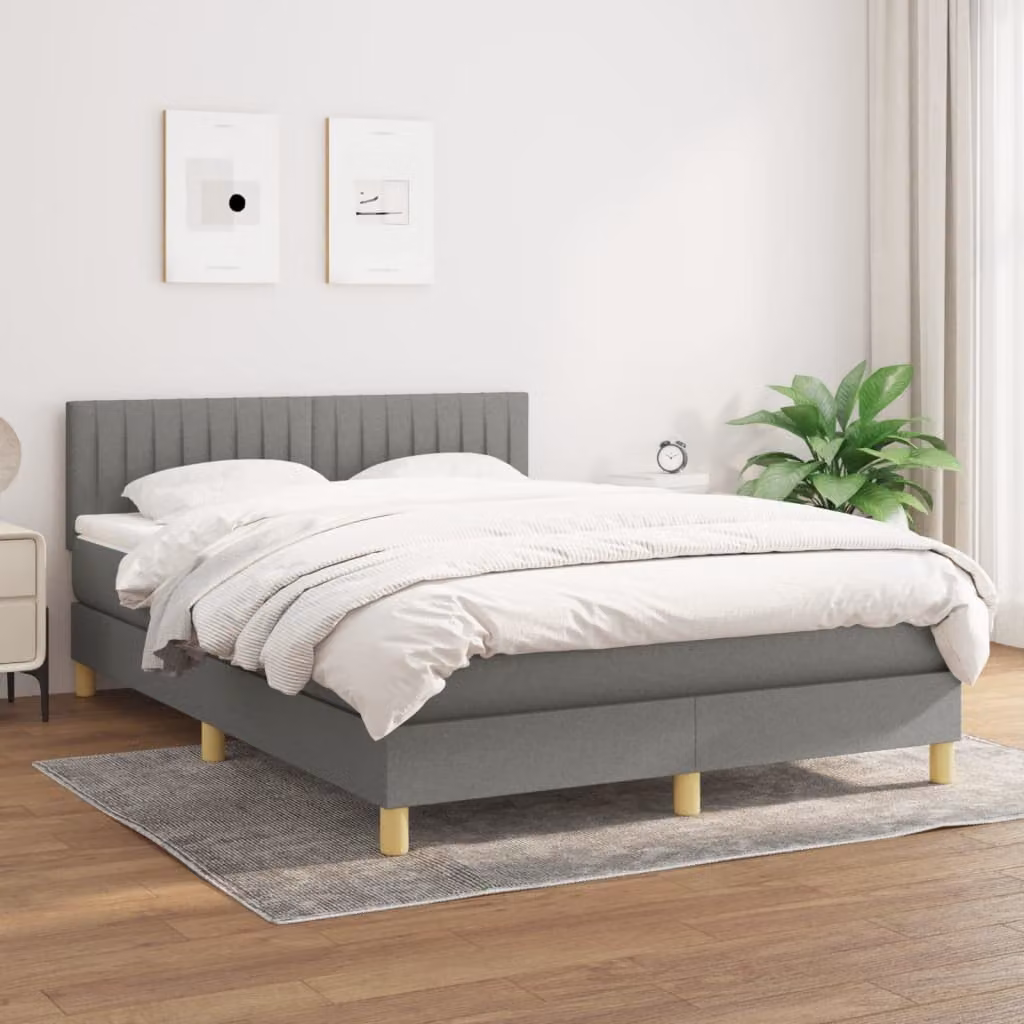Letto Ibrido vidaXL con Giroletto a Molle e Materasso in Tessuto Grigio e Bianco L/P: 140 x 190 cm