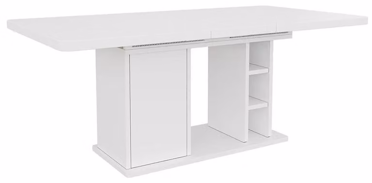 Tavolo da pranzo allungabile - Adatto per 6-8 persone - 140/180 x 80 cm - Design scandinavo - MDF - Contenitore integrato - Bianco