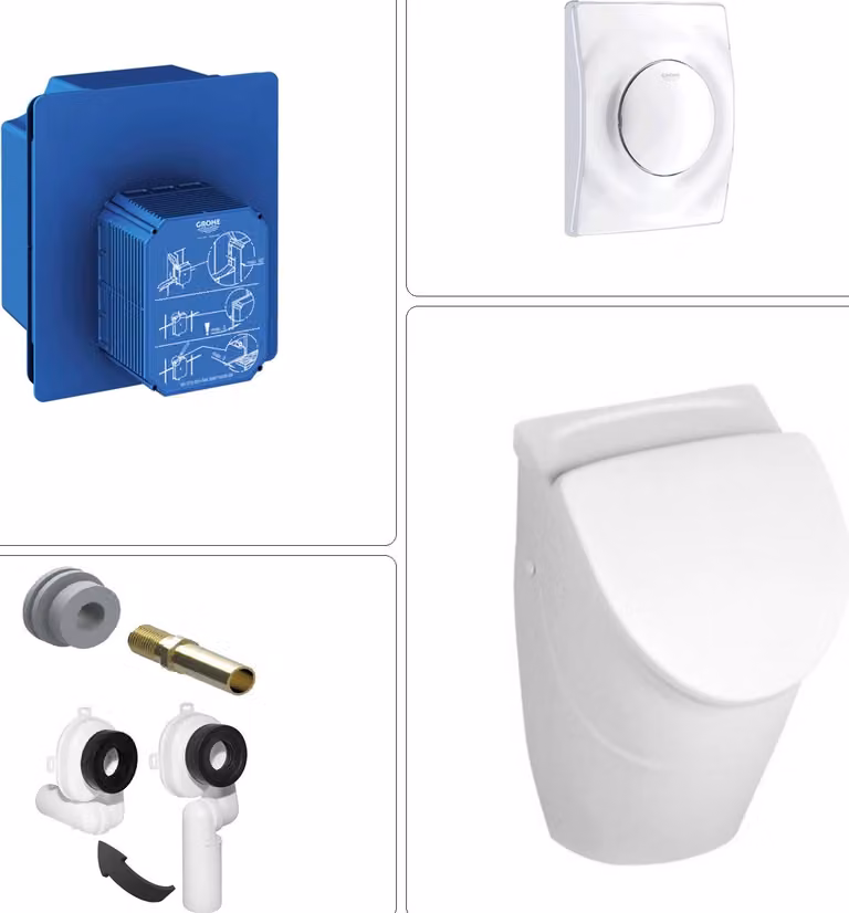 VILLEROY & BOCH O.NOVO Orinatoio con sciacquone incassato a parete GROHE e placca di azionamento, bianco