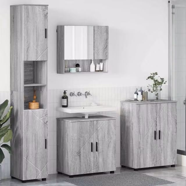 Set di mobili per il bagno 4 pz Grigio Sonoma 61 x 35 x 64 cm 3393009