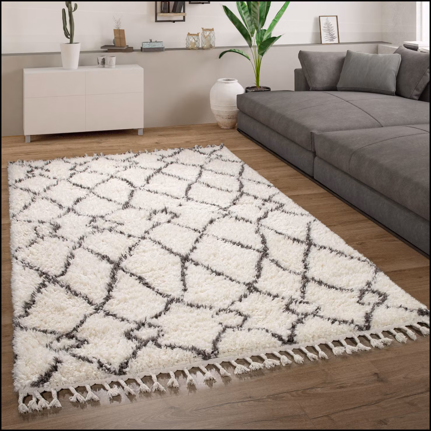 Tappeto a pelo alto Oregon beige con frange L: 120 cm, P: 170 cm – 2
