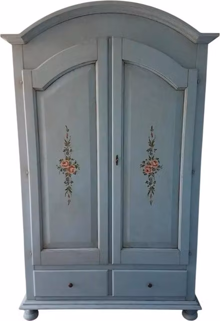 Armadio 2 porte in legno shabby chic azzurro decorato con motivi floreali Mobili 2G L/P/H: 125 x 61 x 200 cm