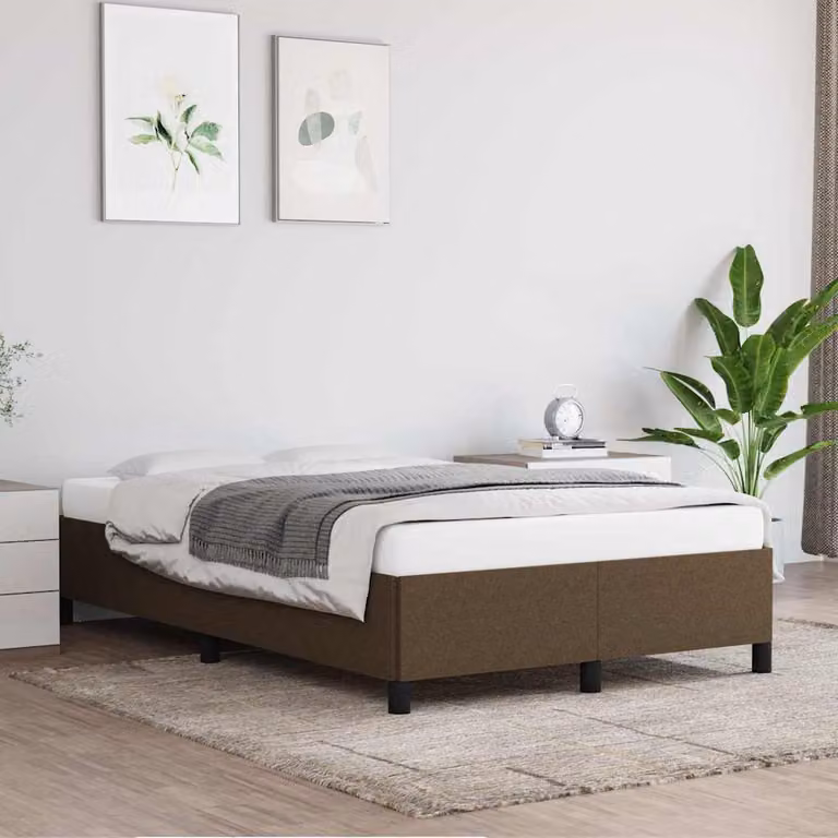 vidaXL Giroletto imbottito in tessuto marrone scuro con doghe in legno L/P: 120 x 200 cm