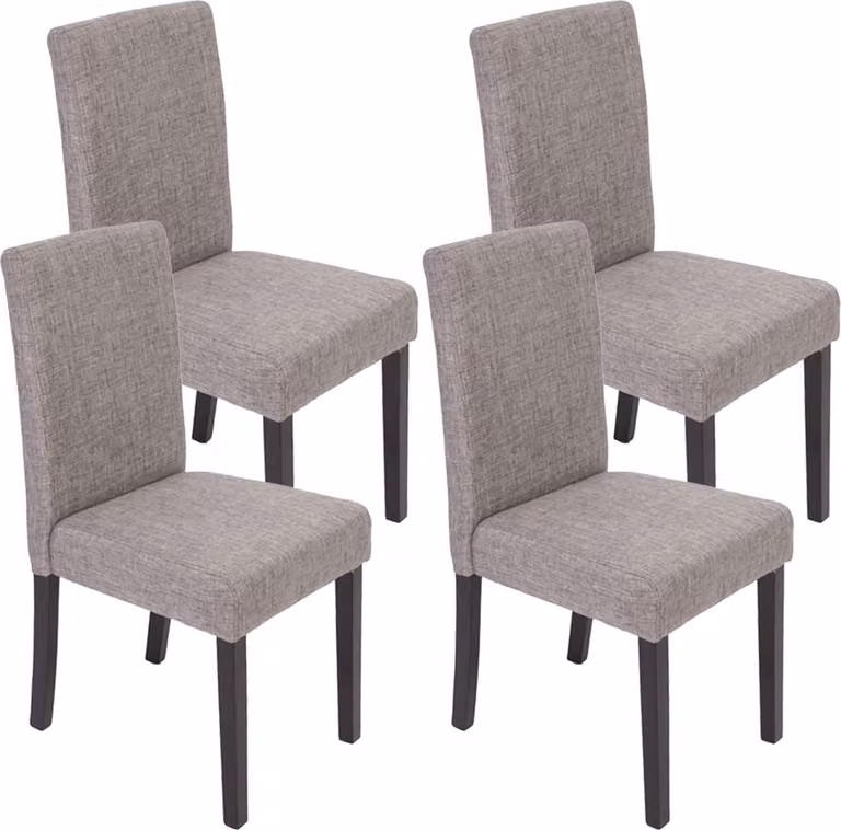Set di 4 sedie da sala da pranzo Sedie da cucina classiche e intramontabili | A x L x P 90 x 43 x 56 cm | Altezza seduta 45 cm | Tessuto | Gambe scure | Grigio