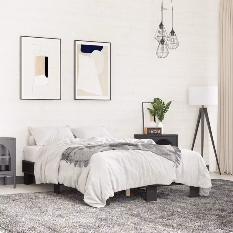 vidaXL Giroletto Moderno in Metallo e Legno Multistrato, Colore Nero e Bianco, L/P/H: 200 x 120 x 30 cm