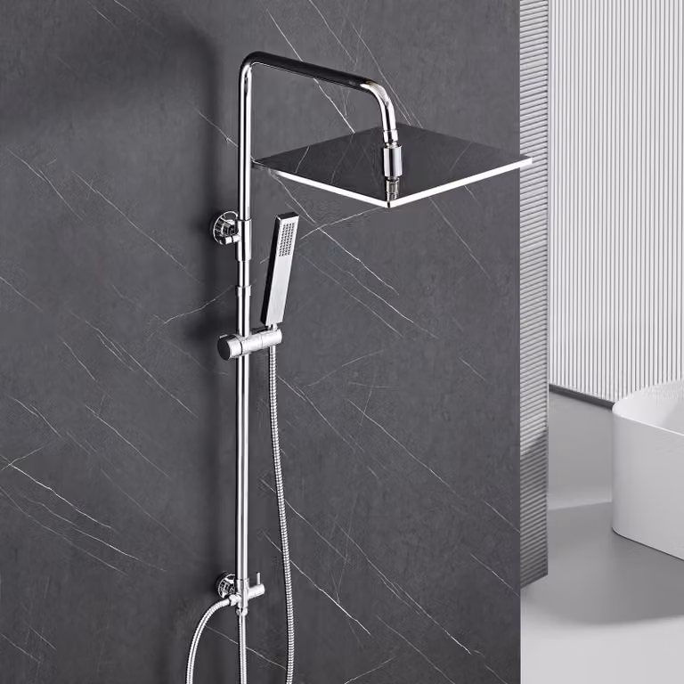 Doccia a soffitto, 30x30 cm, cromata, asta regolabile in altezza da 74 a 114 cm