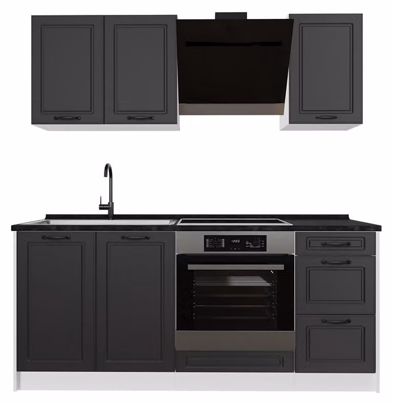 Cucina monoblocco Vicco R-Line Antracite country/Bianco 180 cm piano di lavoro Antracite, Model 67814