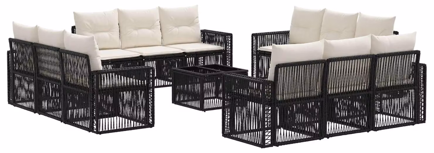Set Divano da Giardino 13 pcs Nero e Bianco Crema polyrattan