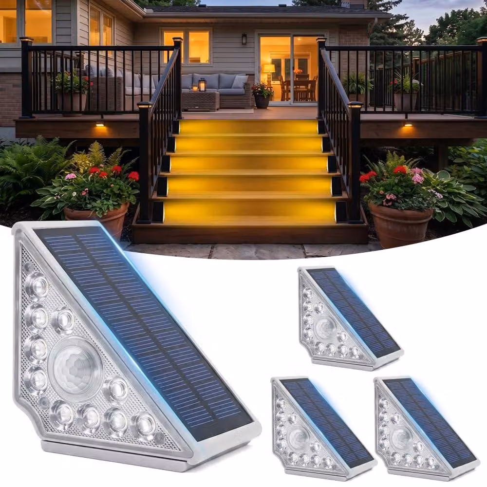 Set di 4 luci solari per gradini, luce bianco caldo, grado di protezione IP65, LED, per uso esterno