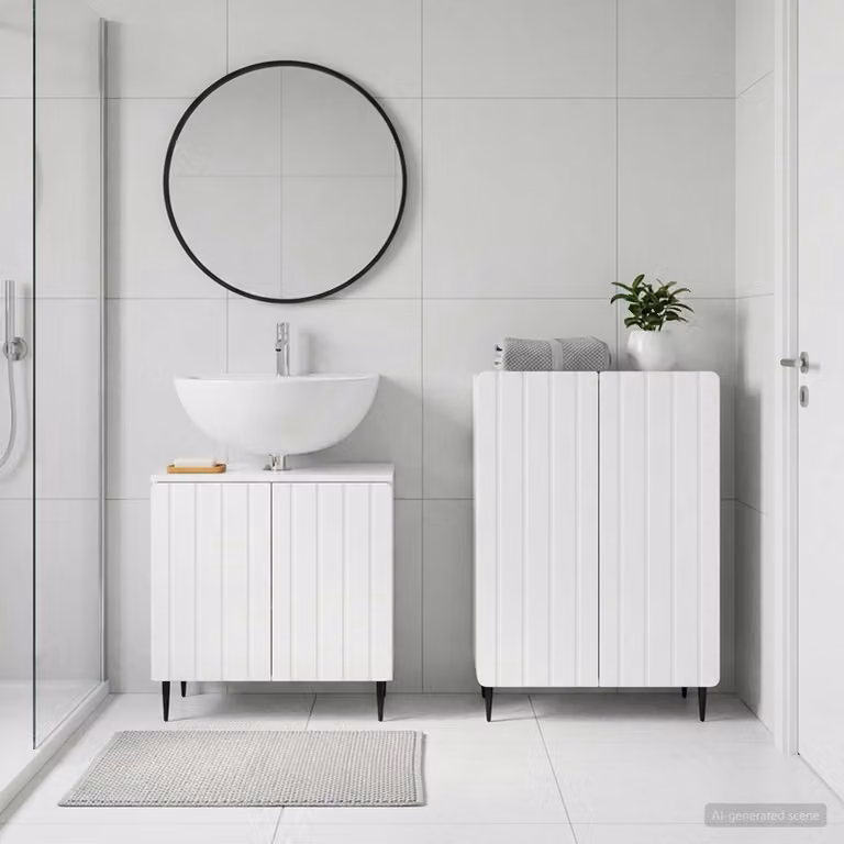 Set di mobili da bagno vidaXL ZWOLLE composto da 2 pezzi, mobile lavabo e mobile contenitore, bianco lucido