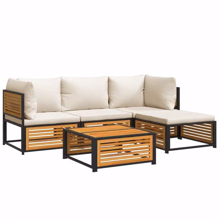Set Divano da Giardino 5 pz con Cuscini Legno Massello Acacia