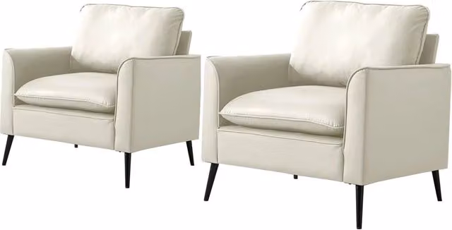 Poltrona Chicfurn in similpelle traspirante bianca con braccioli e cuscini per soggiorno, camera da letto o ufficio