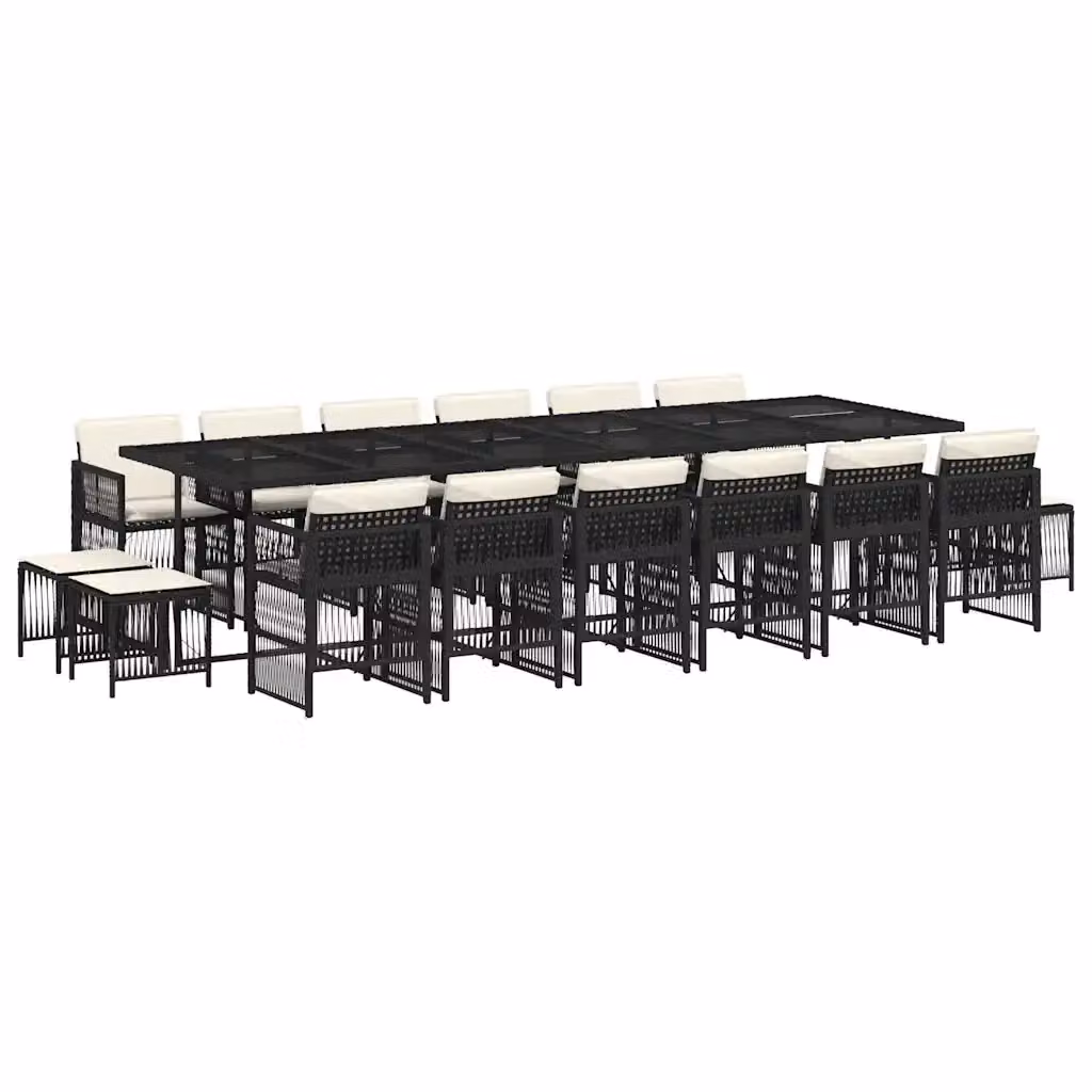 Set da pranzo da giardino vidaXL in polyrattan nero con cuscini bianchi e tavolo in vetro, 17 pezzi – 2