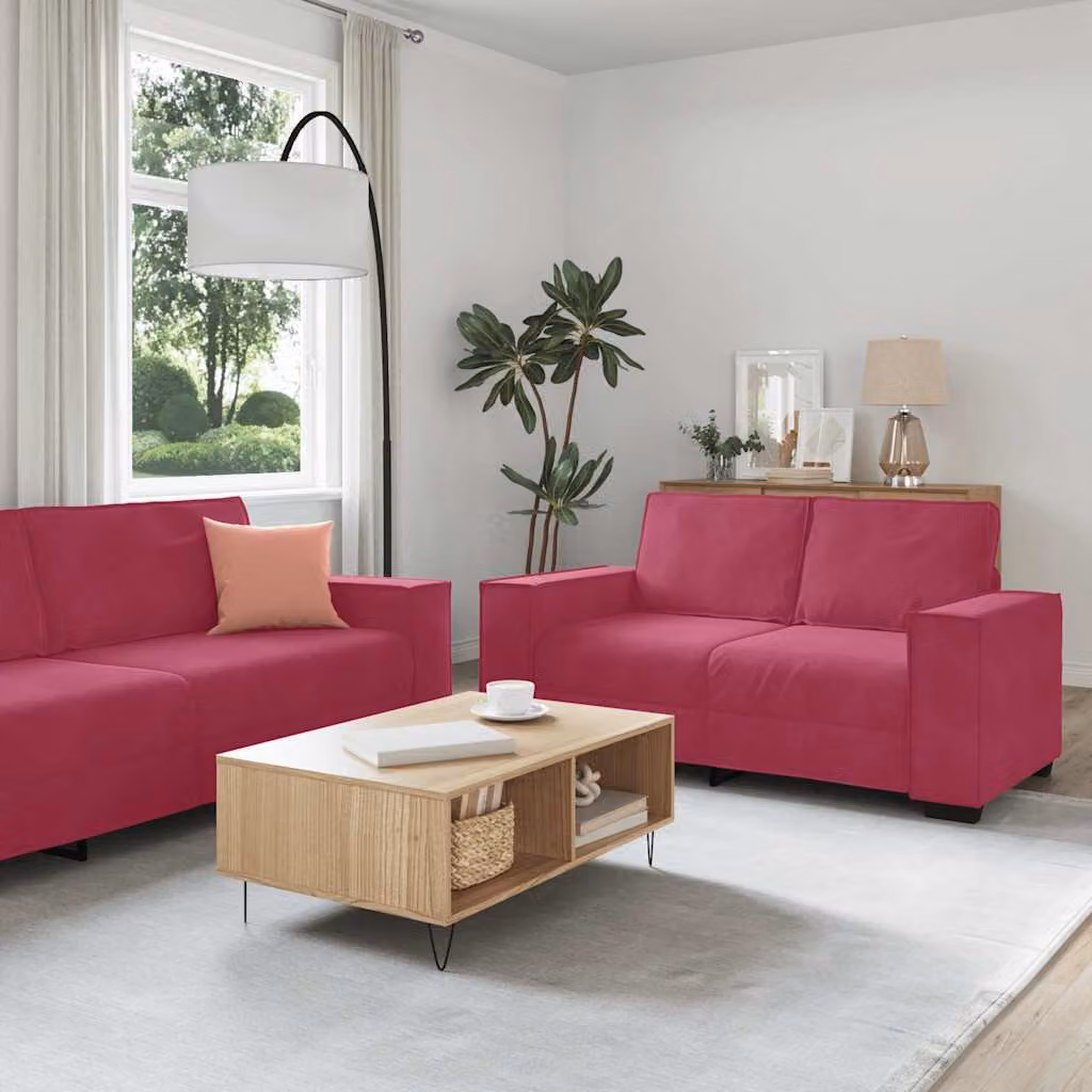 Maison Exclusive - Set divano a 3 pezzi con cuscini in velluto bordeaux
