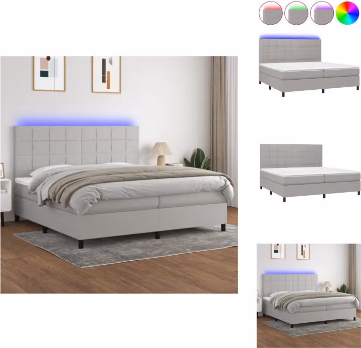vidaXL Letto a molle con materasso e tessuto LED grigio chiaro 200x200 cm - Letti e strutture letto