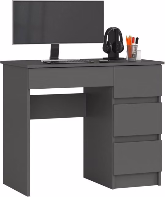 Scrivania per computer AKORD A7 Grigio, modello con 4 cassetti a destra, L 90 cm x P 50 cm x H 77 cm