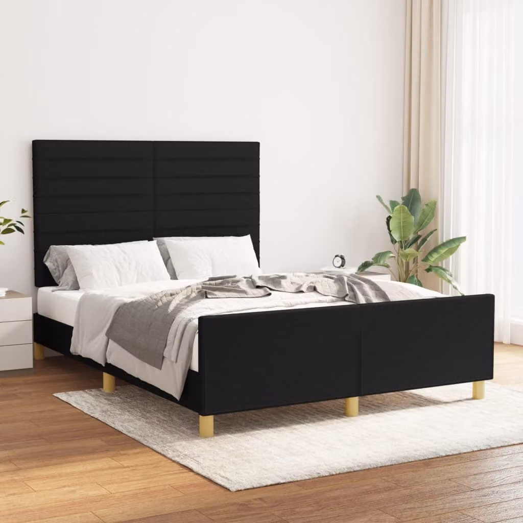 The Living Store Struttura letto con testiera nera 140x200 cm in tessuto