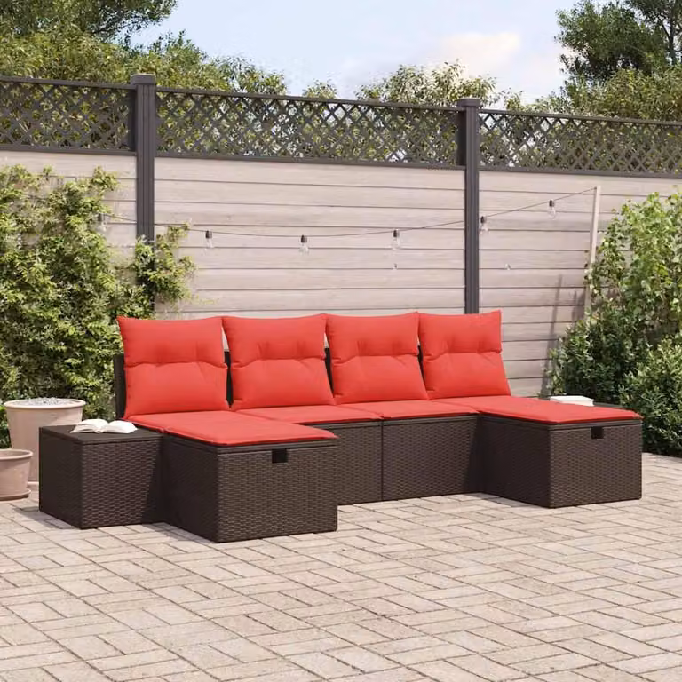 Maison Exclusive - Set da giardino con divano a 6 posti, color marrone, in rattan sintetico