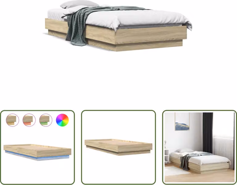 The Living Store Struttura letto con LED rovere Sonoma 90x200 cm