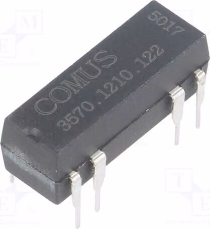 1 relè: Reed, 500mA, 10W. Bobina: 12VDC, max. 150VDC. Montaggio su circuito stampato (THT). Codice: 3570.1210.122. Produttore: Elektromag