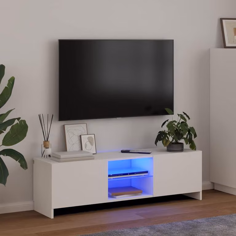 vidaXL Mobile Porta TV Moderno con Luci LED Integrate Bianco L 120 cm, P 30 cm, H 36 cm