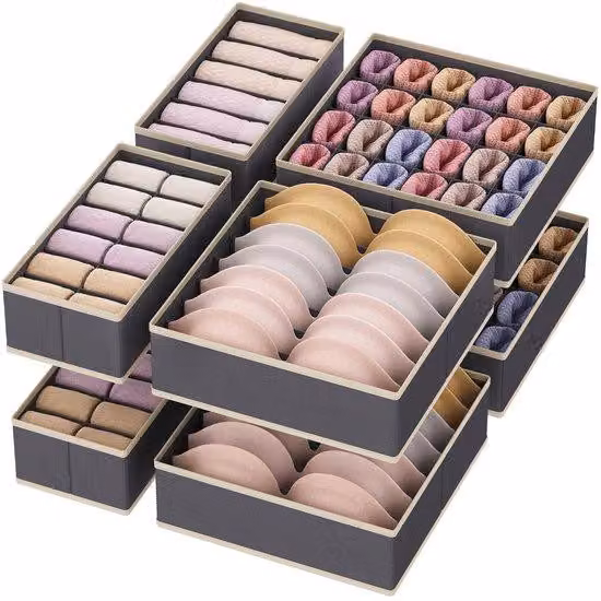 Organizer a sacchetto per biancheria intima, 8 pezzi, organizer pieghevoli da cassetto e contenitori per reggiseni e slip, grigio