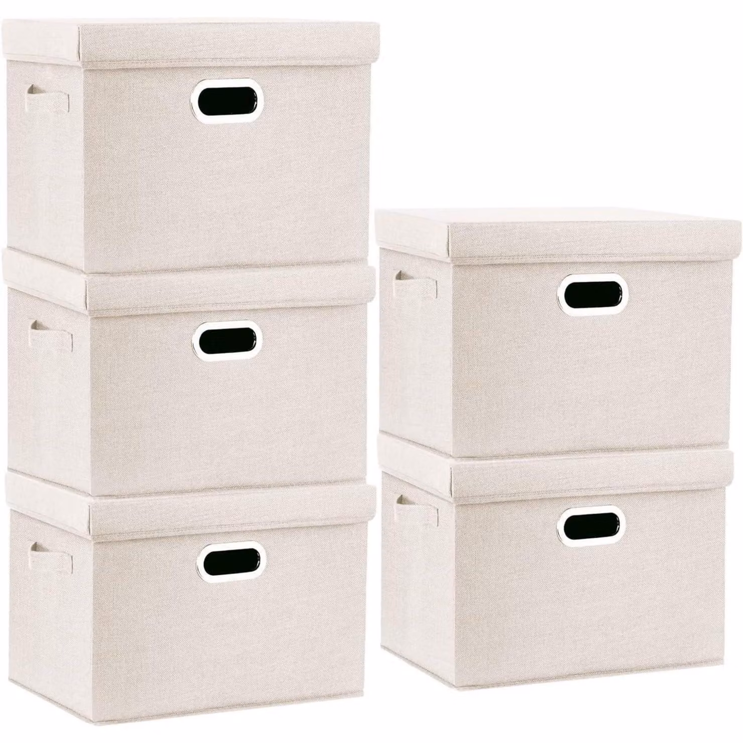 Contenitore con coperchio, in tessuto, pieghevole, lavabile, confezione da 5 pezzi, colore beige, dimensioni 44x30x29 cm