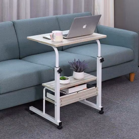Tavolino laterale regolabile Unyqoos® con rotelle – tavolino da divano/letto, 60 x 40 cm, acero bianco, altezza regolabile da 71 a 89 cm, tavolino per laptop con vano aperto, struttura in metallo e piano in MDF da 15 mm