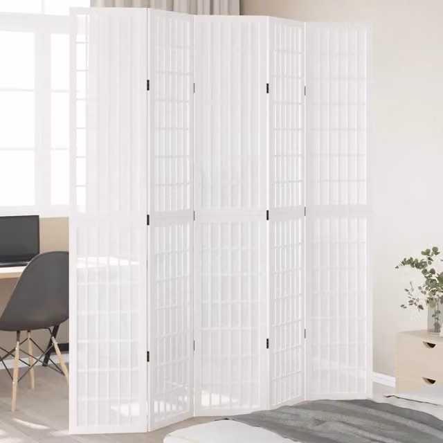 Divisorio Ambienti | Divider per stanze | Paravento 5Pannelli Bianco Legno Massello di Paulownia