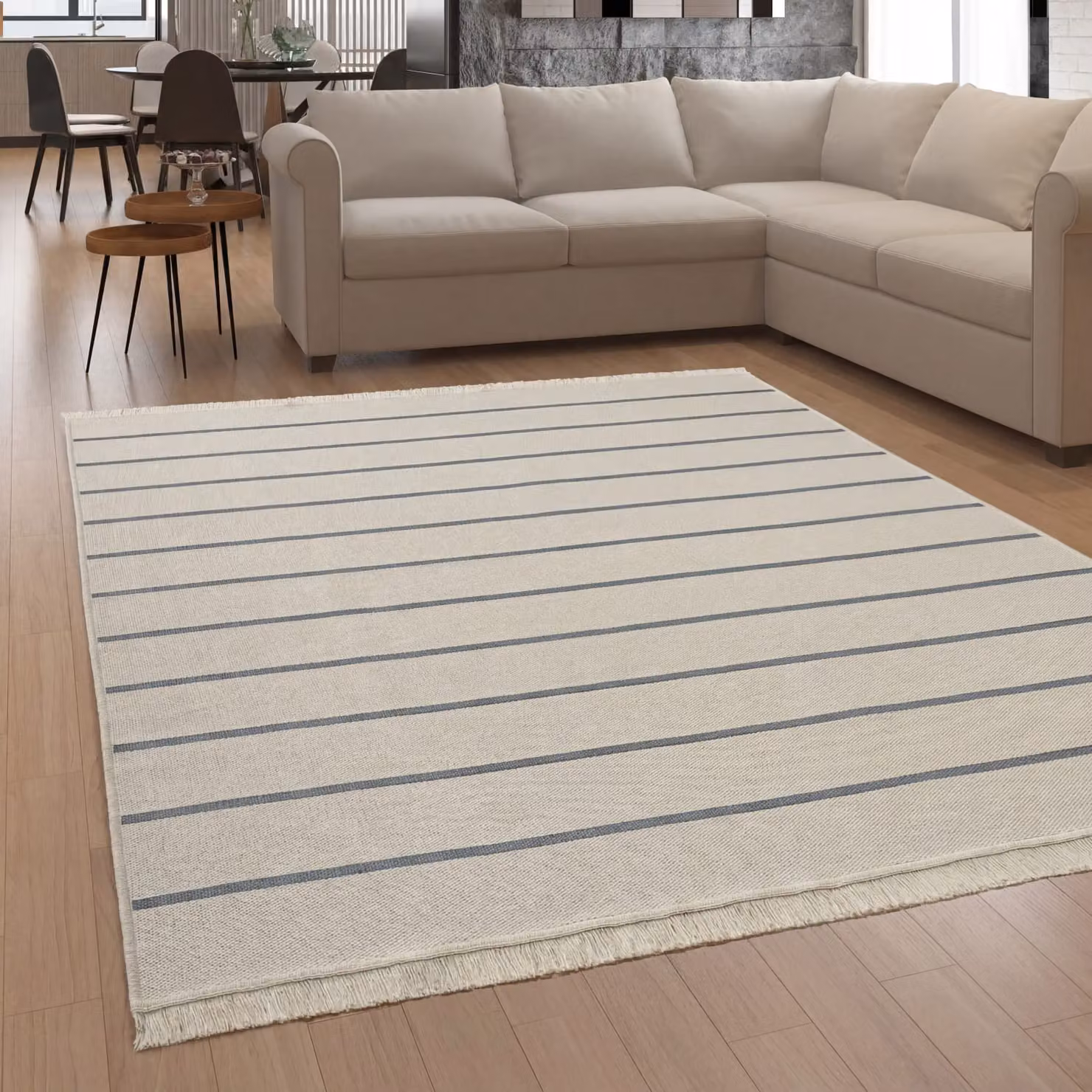 Tappeto Skyla reversibile a righe in cotone grigio e giallo L: 180 cm, P: 60 cm – 2