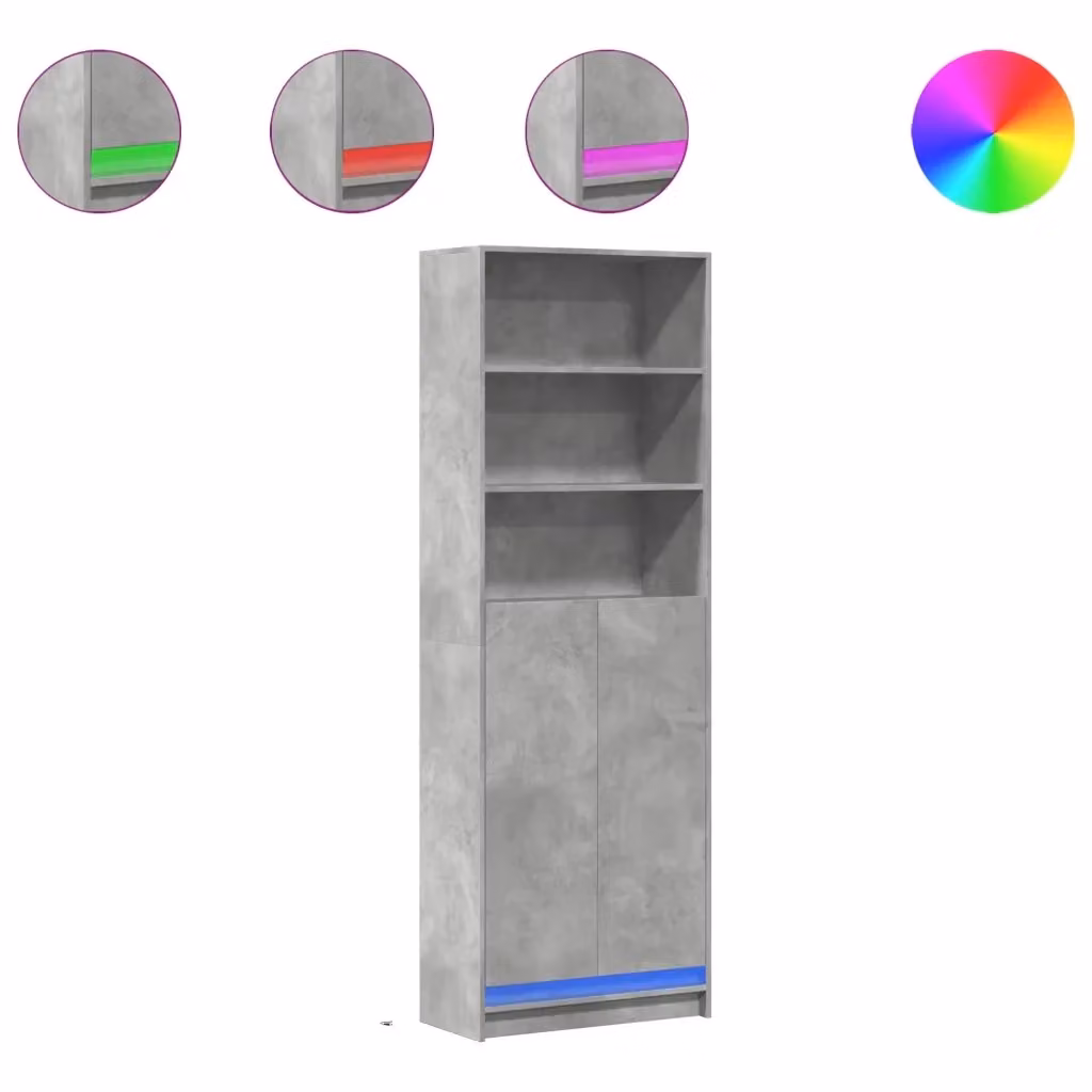 Credenza moderna con illuminazione LED vidaXL in MDF Grigio, L: 69 cm, P: 32,5 cm, H: 200 cm – 2