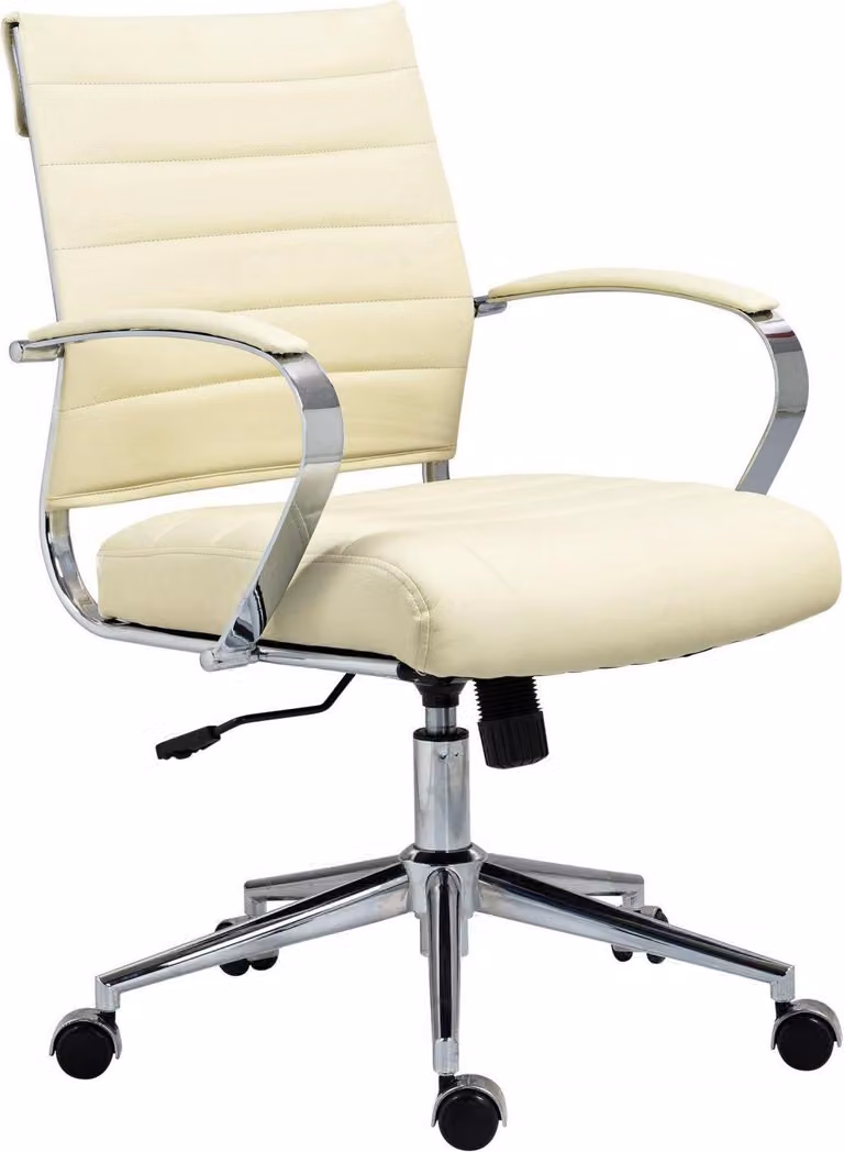 Sedia ergonomica da ufficio, sedia da ufficio - Comfort regolabile, struttura cromata | Materiale: Pelle finta. Colore: crema