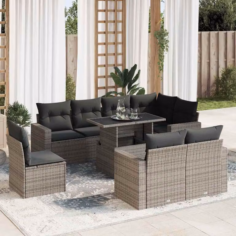 Maison Exclusive - Set da giardino 9 pezzi con cuscini Grigio Polyrattan