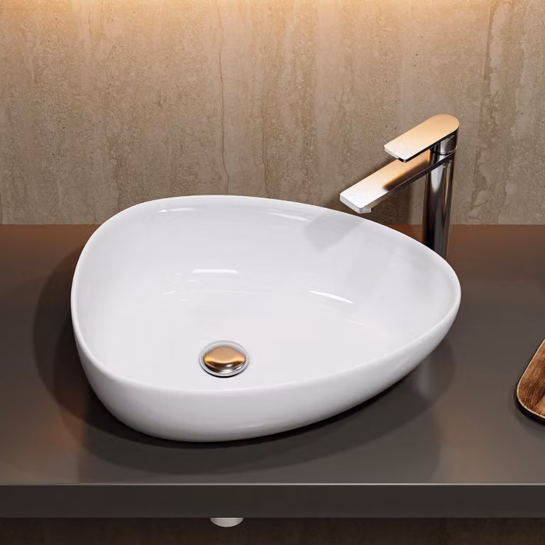 HOROW Lavabo ovale da appoggio, 47 x 35 cm Lavabo moderno con bordo sottile, bianco Lavabo elegante per bagni piccoli e toilette per ospiti