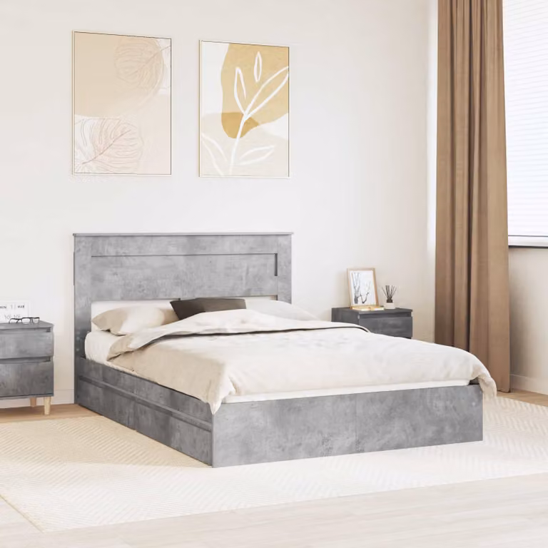 Letto con contenitore e cassetto vidaXL in tessuto grigio, L/P: 150 x 200 cm