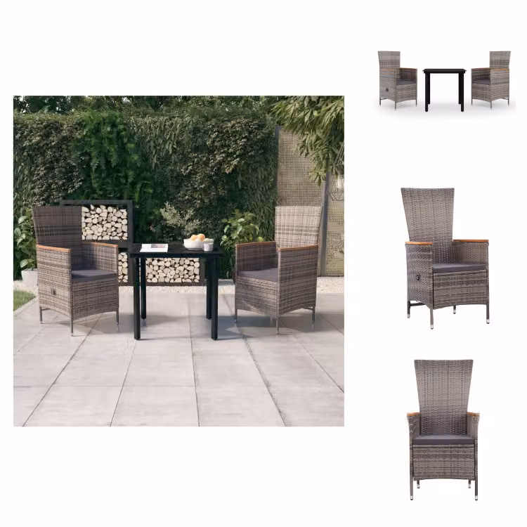 vidaXL Set da pranzo da giardino 3 pezzi con cuscini grigio - Set di mobili da giardino