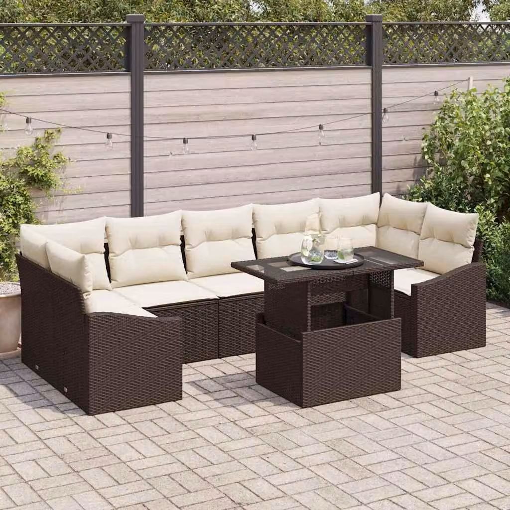 Maison Exclusive - Set da giardino composto da 8 pezzi, divano in rattan sintetico marrone