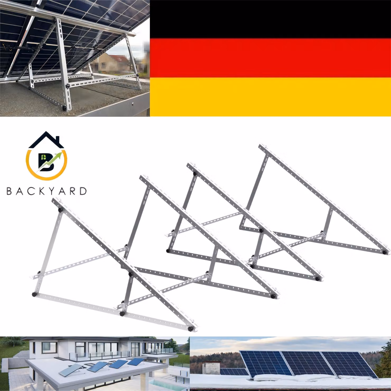 Supporto per pannelli solari da 118 cm - Kit di montaggio per pannelli solari con inclinazione regolabile da 0° a 90° per impianto solare da balcone (per 2 pannelli solari)