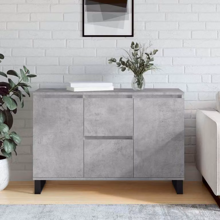 vidaXL Credenza Moderna Grigio con Legno Multistrato e Metallo L: 101,5 cm, P: 35 cm, H: 70 cm