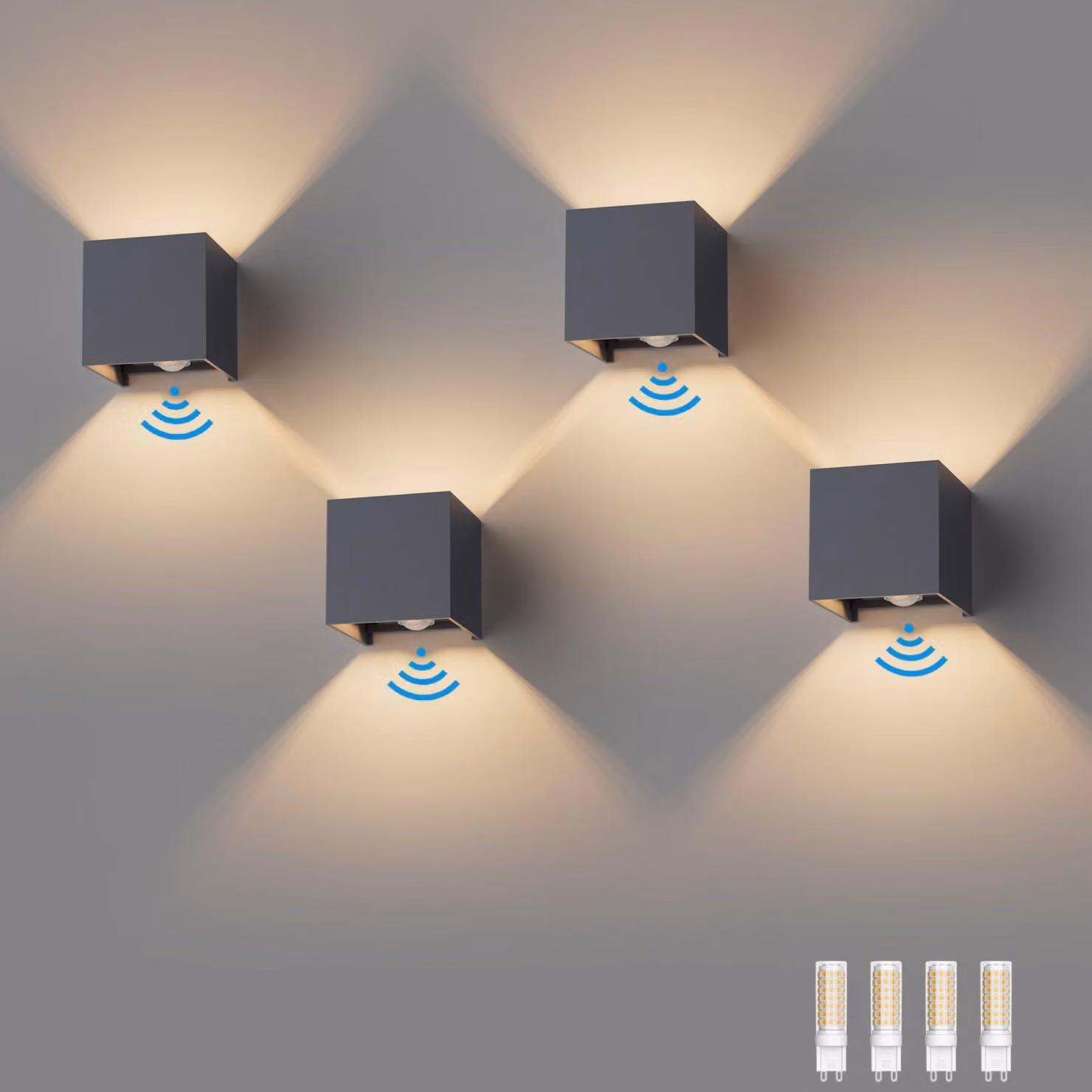 Lampada da parete esterna con sensore di movimento, grado di protezione IP54, attacco G9, LED, 3000 K, set da 4