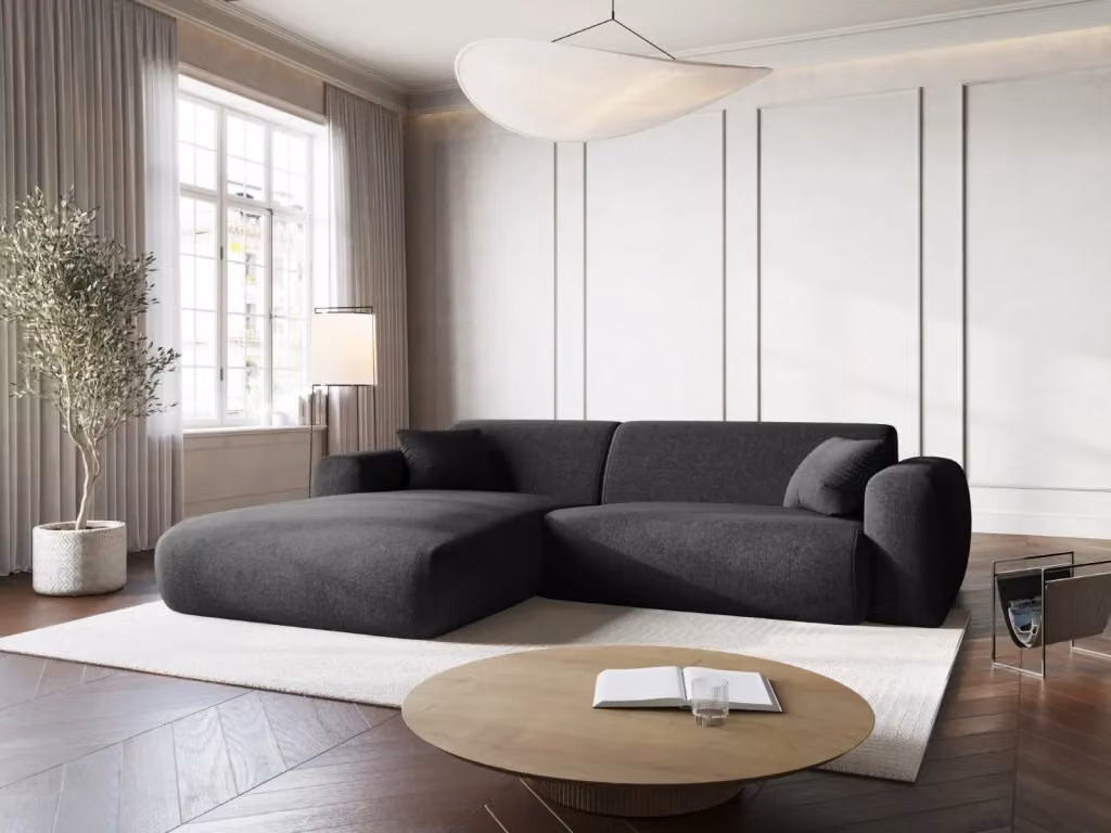 Divano angolare sinistro Nolio Cosmopolitan Design a 4 posti in ciniglia nero L 235 x P 130 x H 72 cm – 2