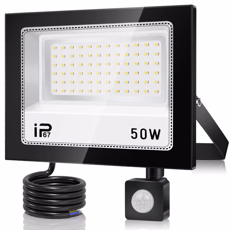 Faretto LED da 50W con sensore di movimento, 5000 lumen, grado di protezione IP67, realizzato in alluminio