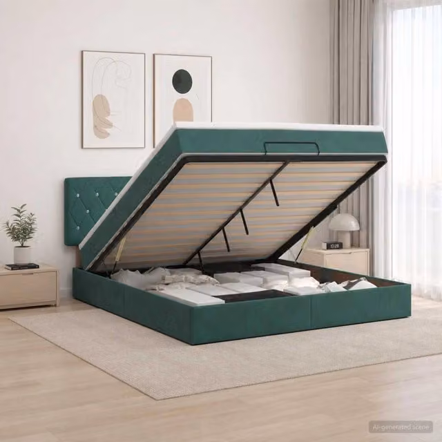 Letto ottomano con materasso Verde Scuro 140 x 190 cm Velluto 3456486