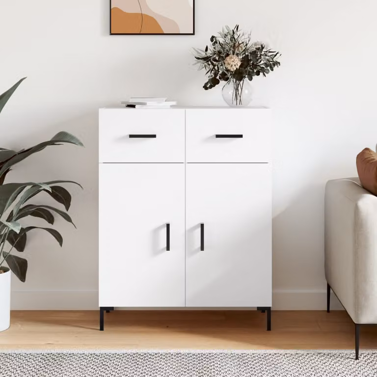 Credenza moderna vidaXL in legno e metallo bianca L: 69,5 cm, P: 34 cm, H: 90 cm